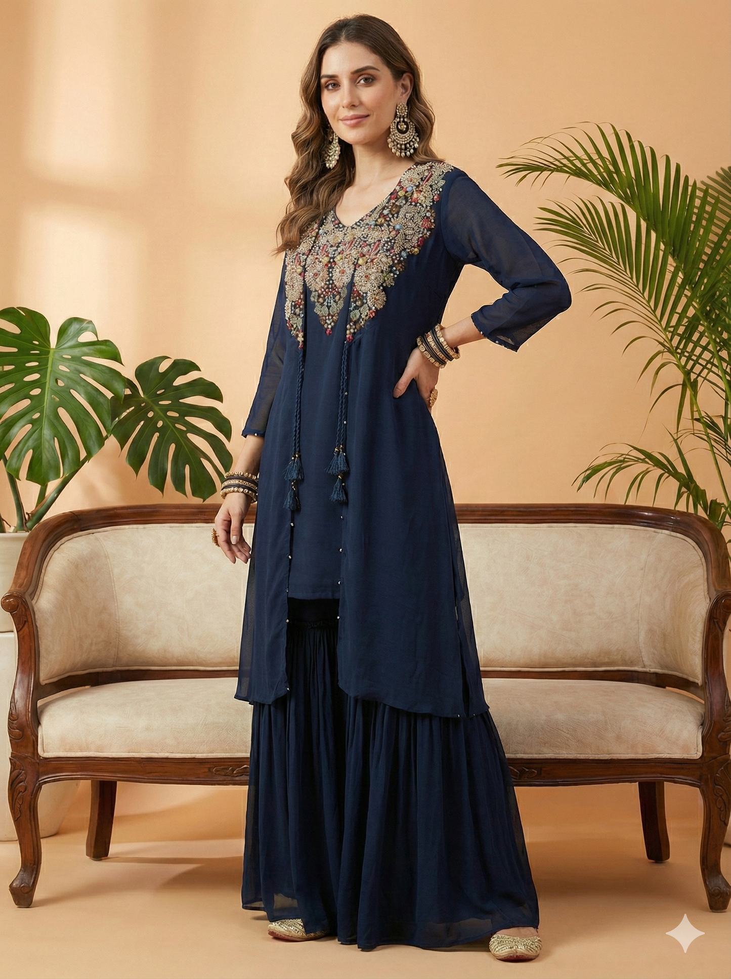 Fatma Embroidered Shurg Top and Sharara Set