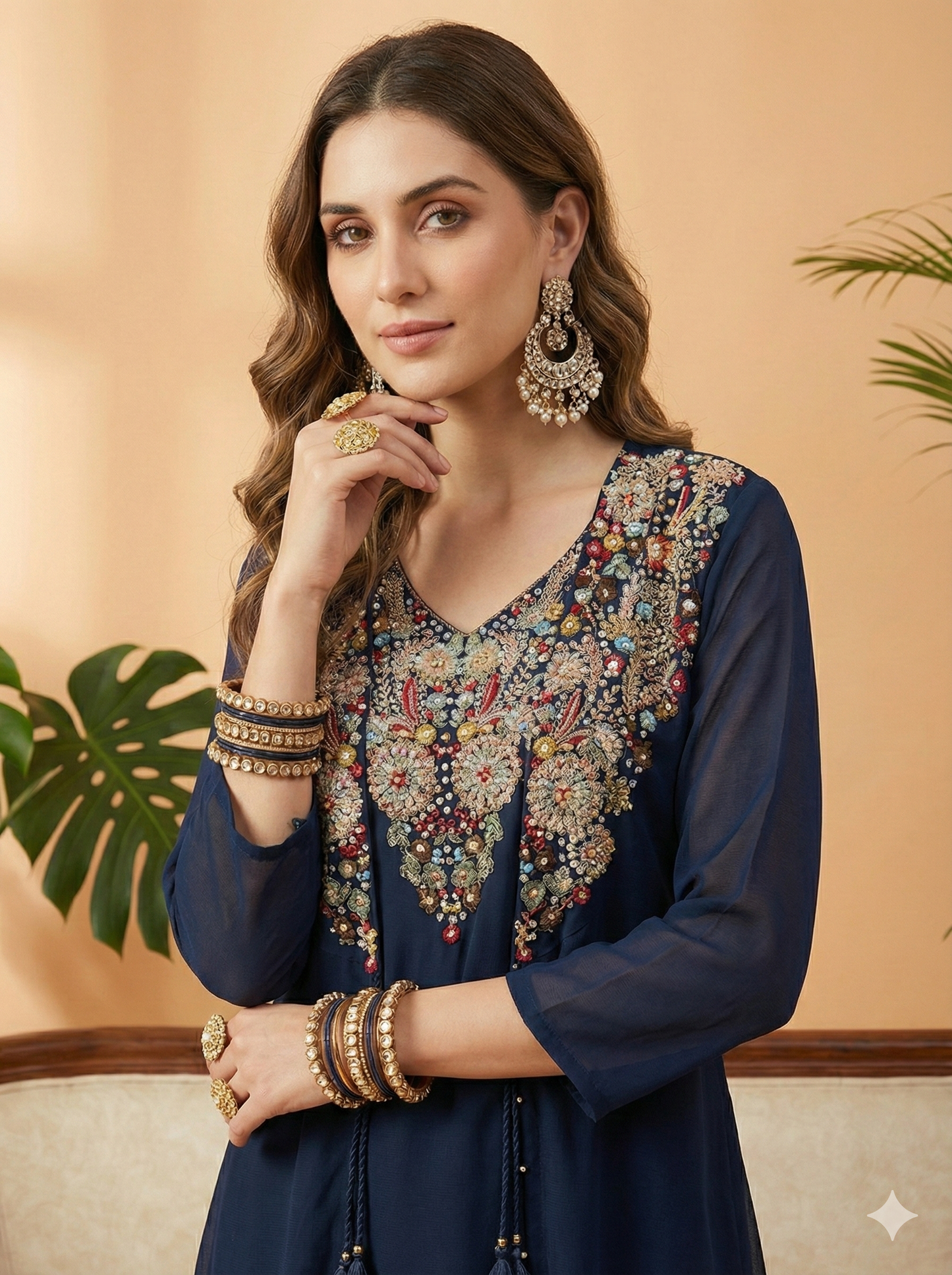 Fatma Embroidered Shurg Top and Sharara Set
