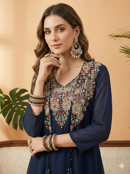 Fatma Embroidered Shurg Top and Sharara Set