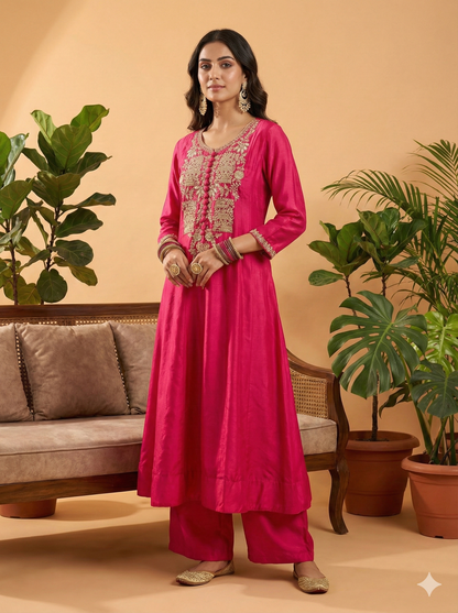 Zeena Rani Embroidered Long Kurta with Pant Set