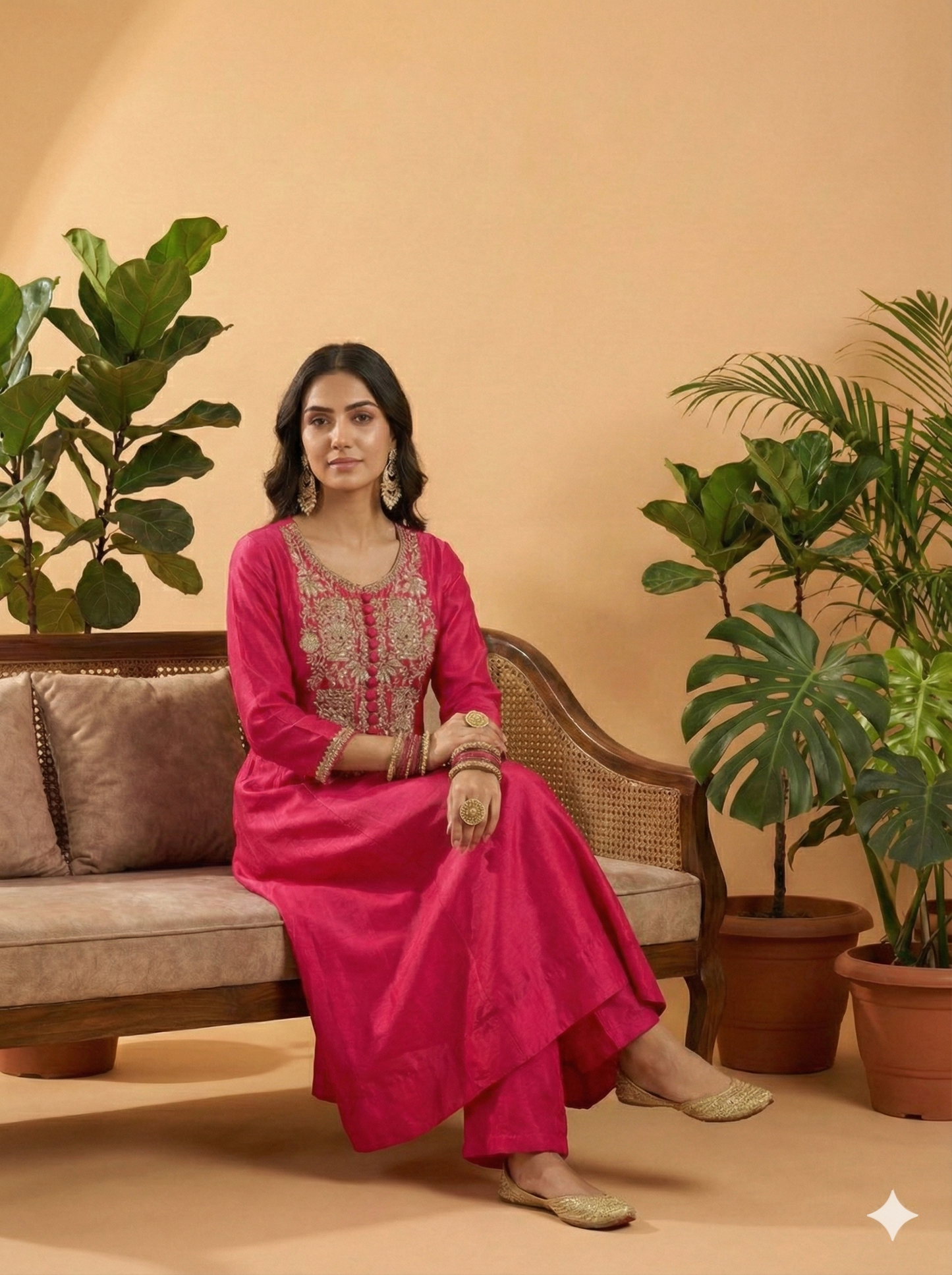 Zeena Rani Embroidered Long Kurta with Pant Set