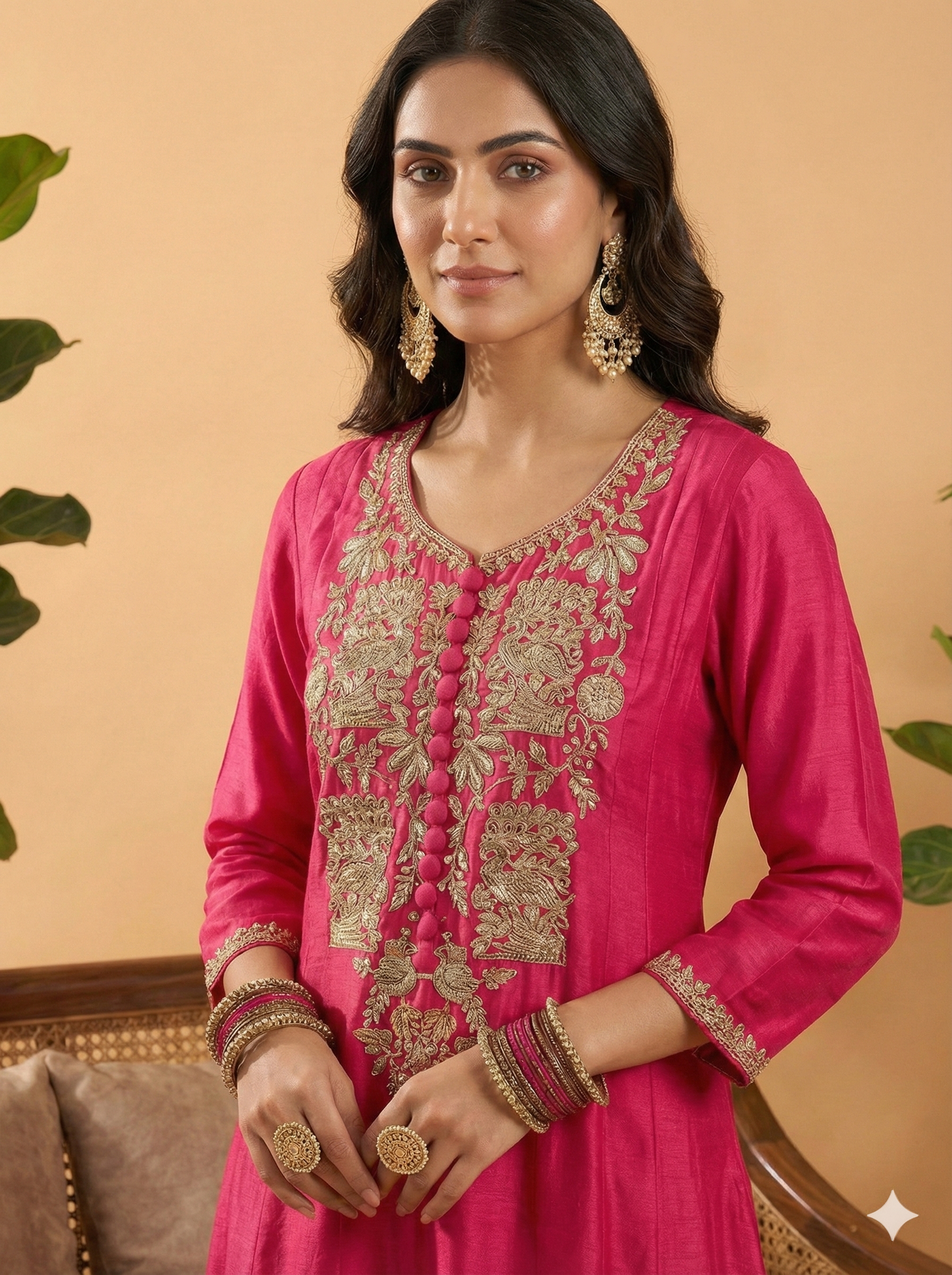 Zeena Rani Embroidered Long Kurta with Pant Set