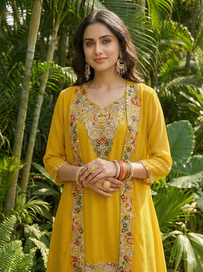 Bibbo Yellow Indo Western Suit Set