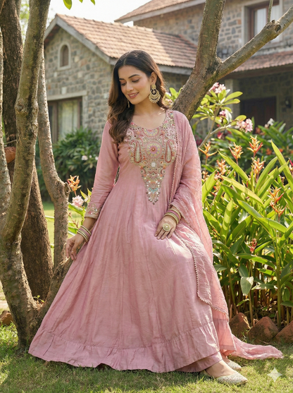 Devika Onion Fit-Flared Kurta and Trouser with Dupatta Set