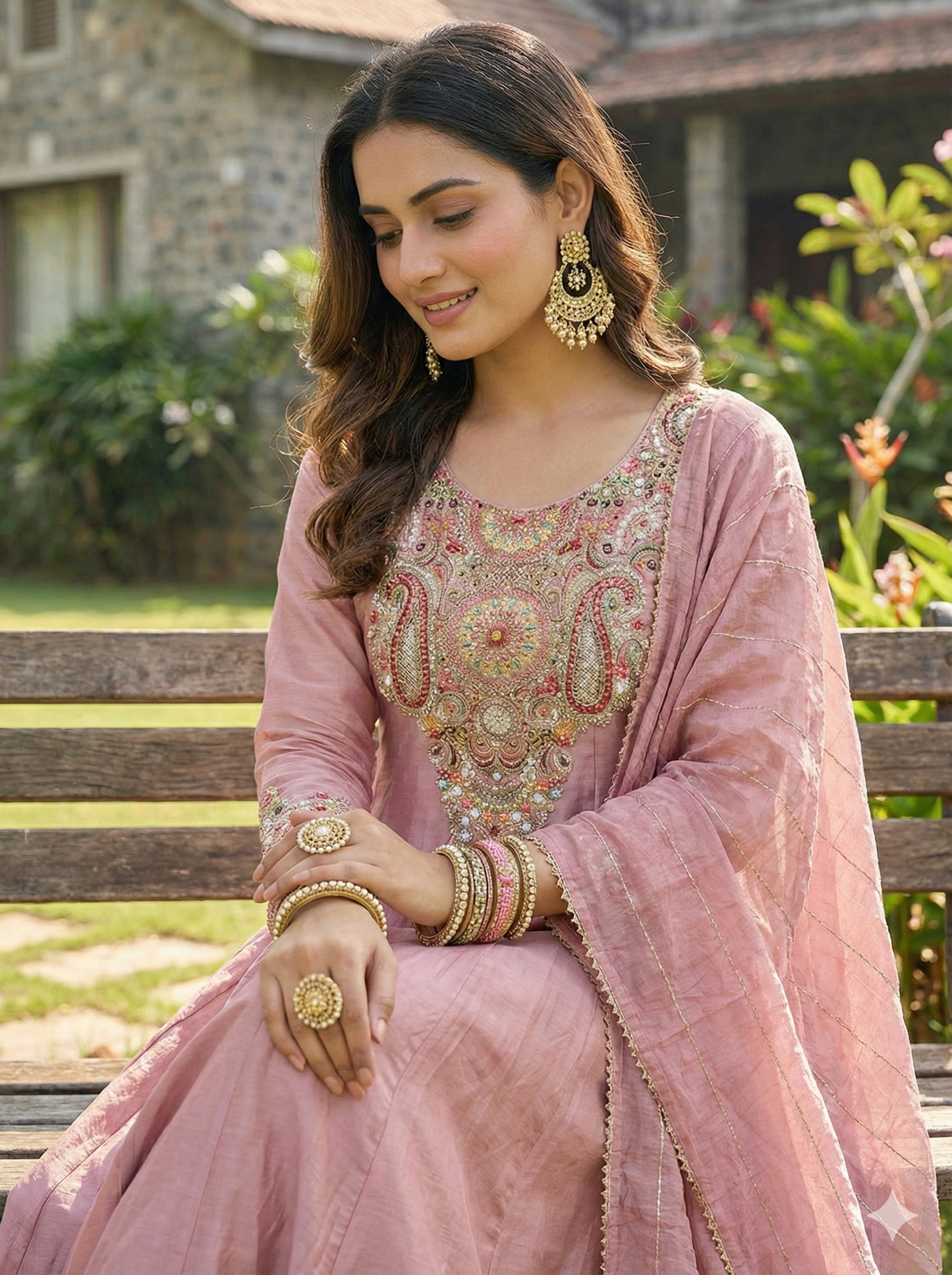 Devika Onion Fit-Flared Kurta and Trouser with Dupatta Set