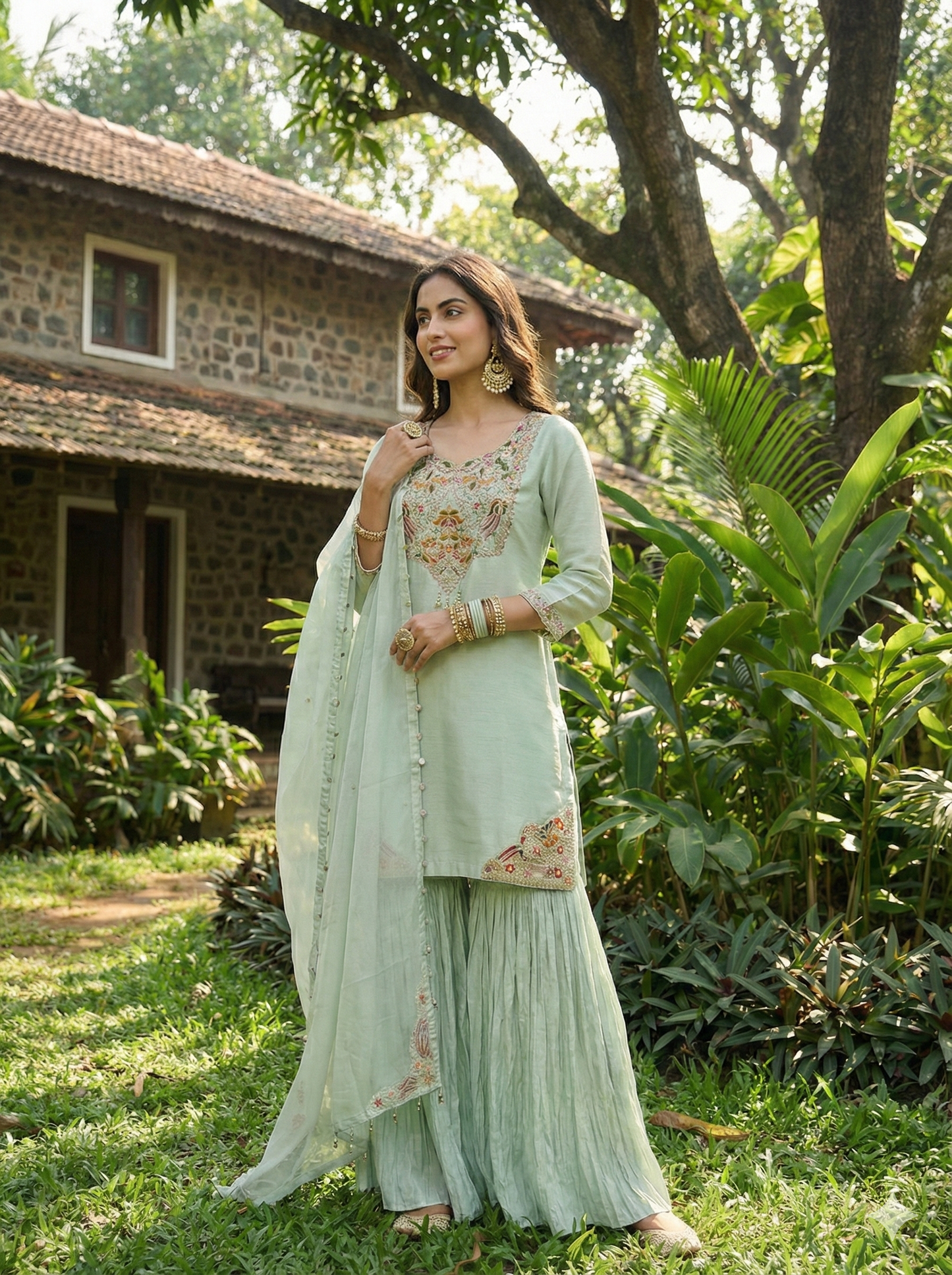 Zubeida Blue Embroidered Kurta and Sharara with Dupatta Set