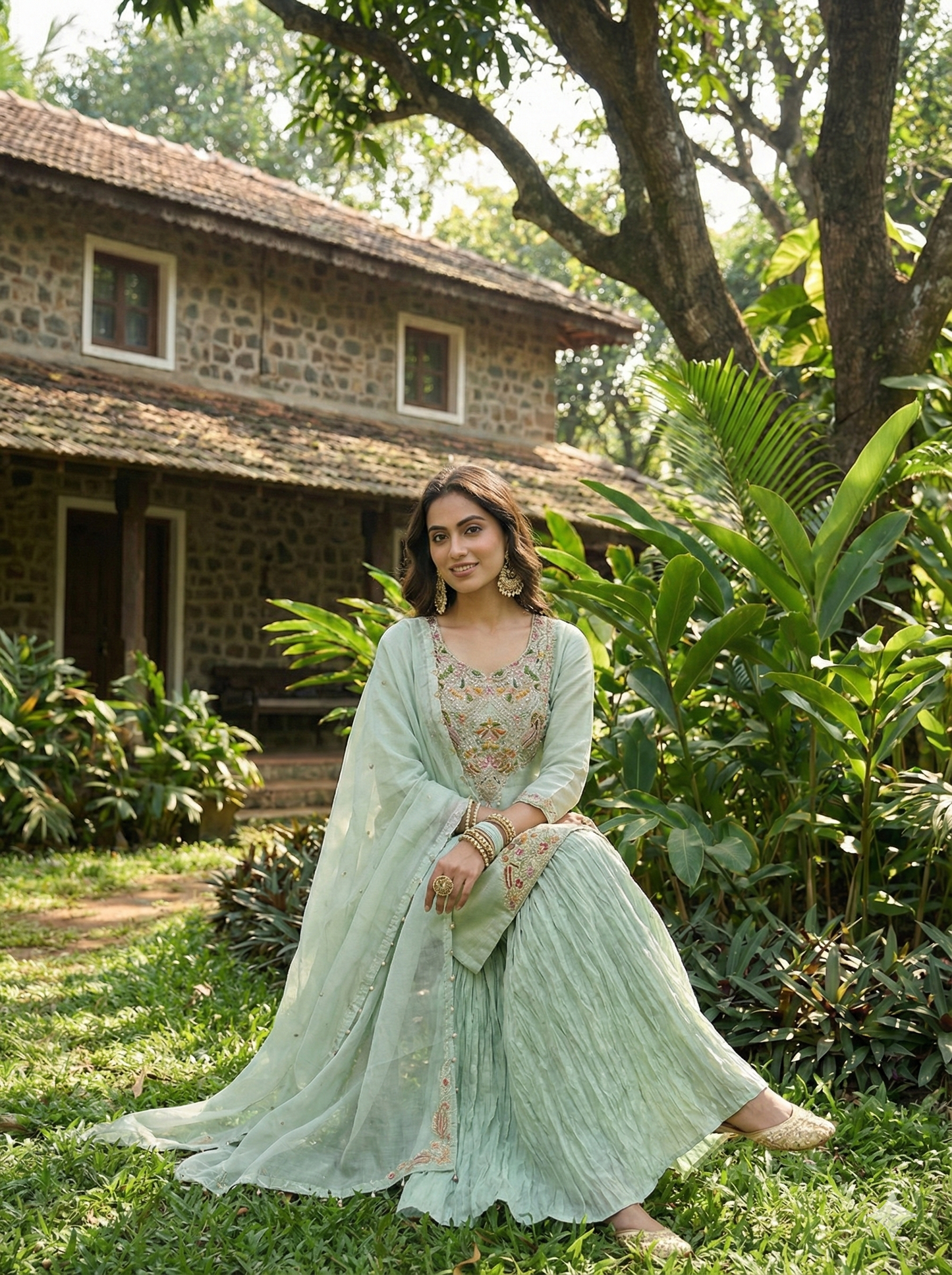 Zubeida Blue Embroidered Kurta and Sharara with Dupatta Set