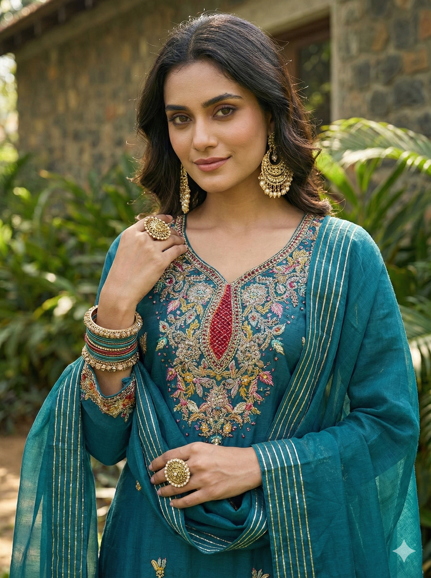 Ruby Blue Indo Western Kurta and Pant with Dupatta Set