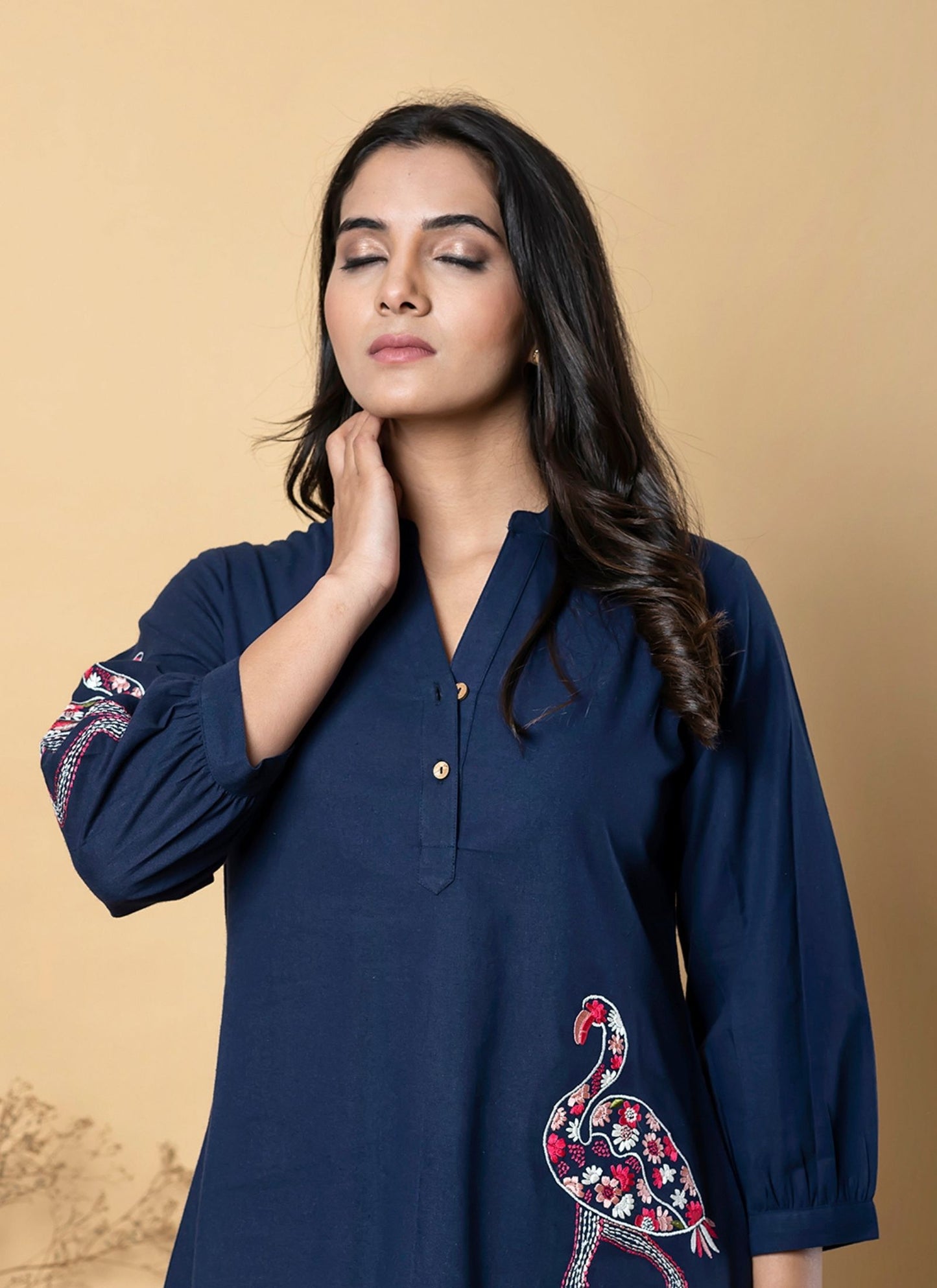 Women's Royal Blue Floral Animal Embroidered Top and Pant Co-ord Set