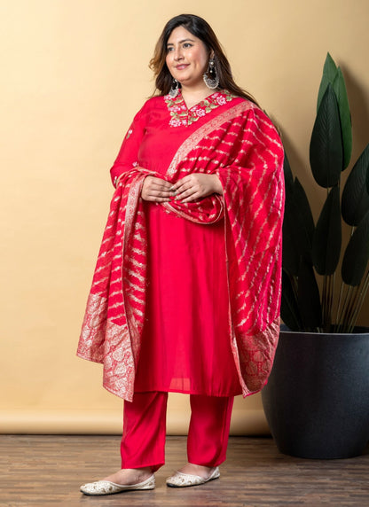 Women's Ligth Red Pure Cotton Embroidered Salwar Suit Set