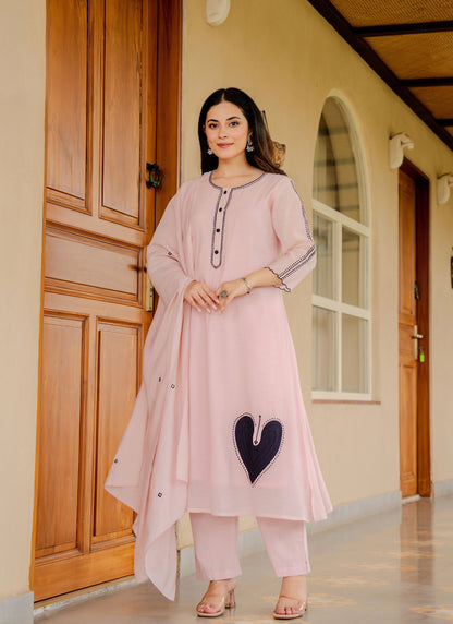 Alia Pink Embroidered Kurta Set with Dupatta