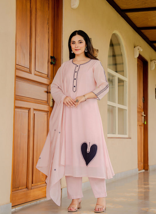 Alia Pink Embroidered Kurta Set with Dupatta