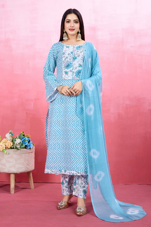 Elegant Pure Cotton Kurta Set for Women Includes Kurta, Pant & Dupatta