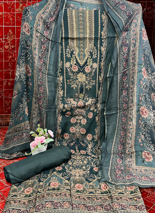 Embroidered and Printed Work Unstitched Salwar Suit Material