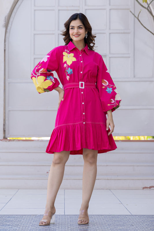 Women’s Pink Floral Cotton Western Midi Dress – Casual & Party Wear Outfit
