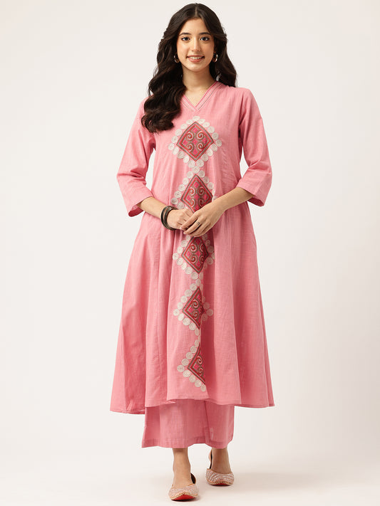 🌸 Rose Grace Embroidered Co-Ord Set – Timeless Elegance in Pink 🌸