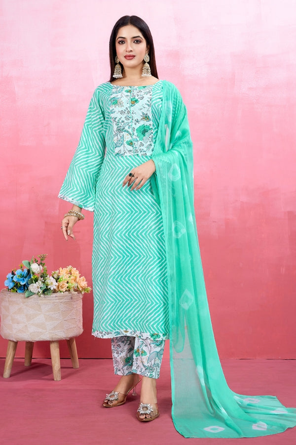 Women's Elegant Light Green Pure Cotton Kurta Set Soft & Breathable