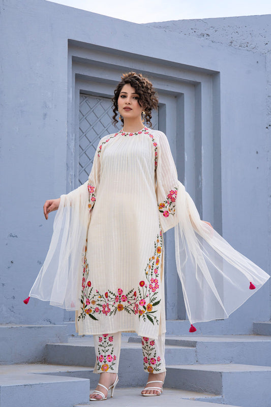 Elegant Floral Embroidered Chikankari Dress Set 🌸✨