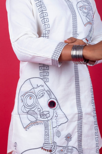 🤍 Elegant White Embroidered Co-ord Set with Thread & Moti Work