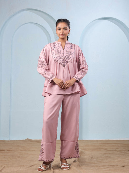 🌸 Elegant Pink Embroidered Co-Ord Set