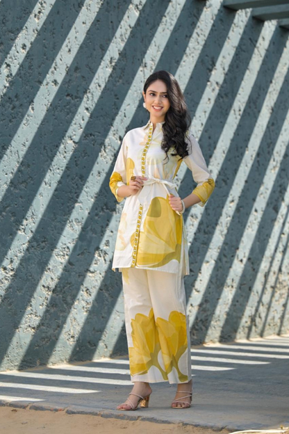 Sunny Bloom Co-ord Set 🌼🌿 | Elegant White & Yellow Floral Cotton Outfit for Women