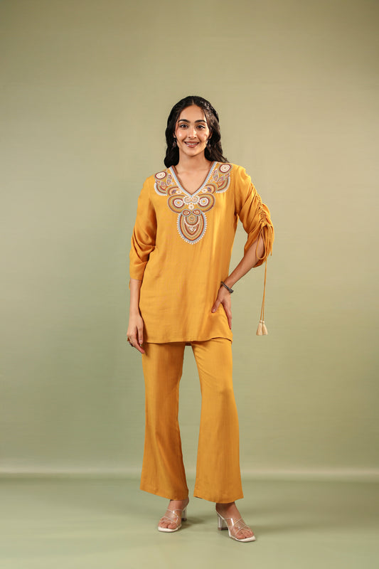 🌼 Mustard Magic Co-Ord Set – Embroidered Elegance 🌼