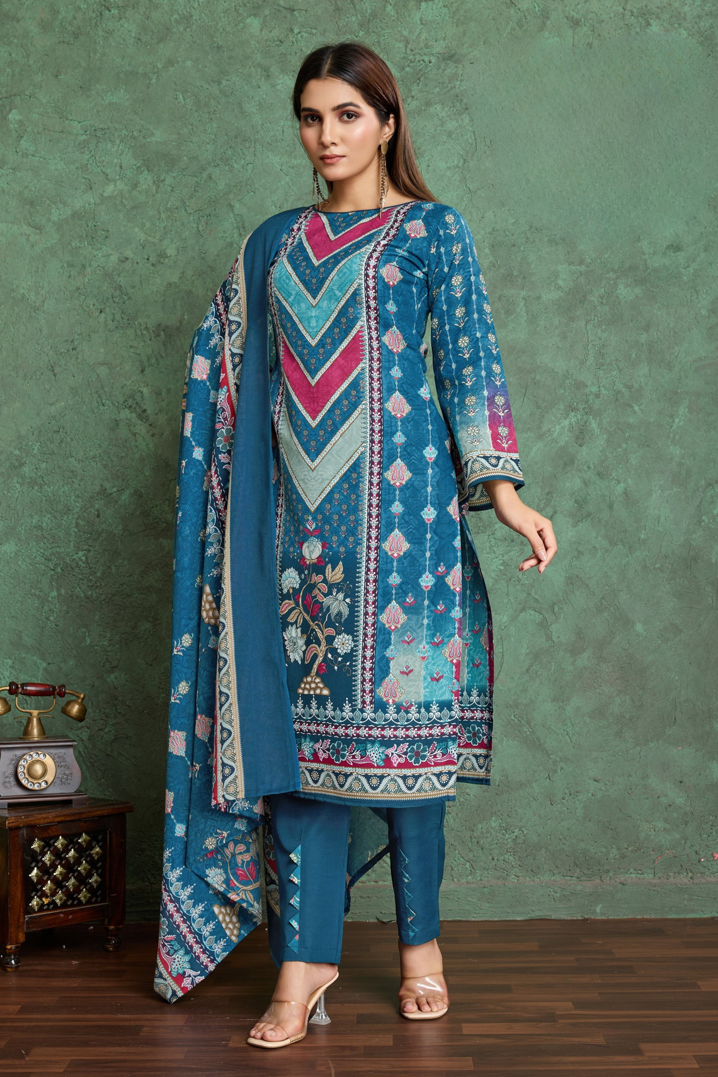 Noor Jahan Blue Unstitched Salwar Suit Material