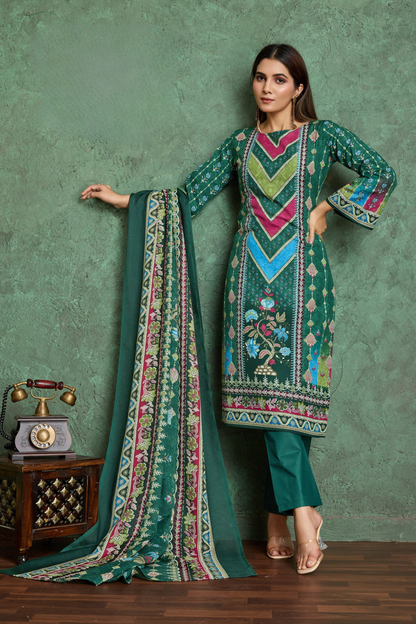 Noor Jahan Green Unstitched Salwar Suit Material