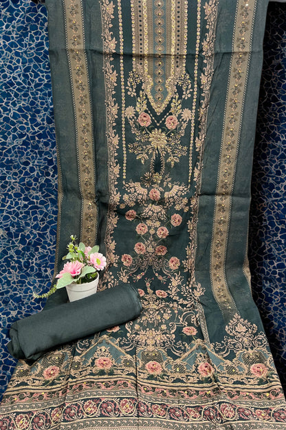 Embroidered and Printed Work Unstitched Salwar Suit Material
