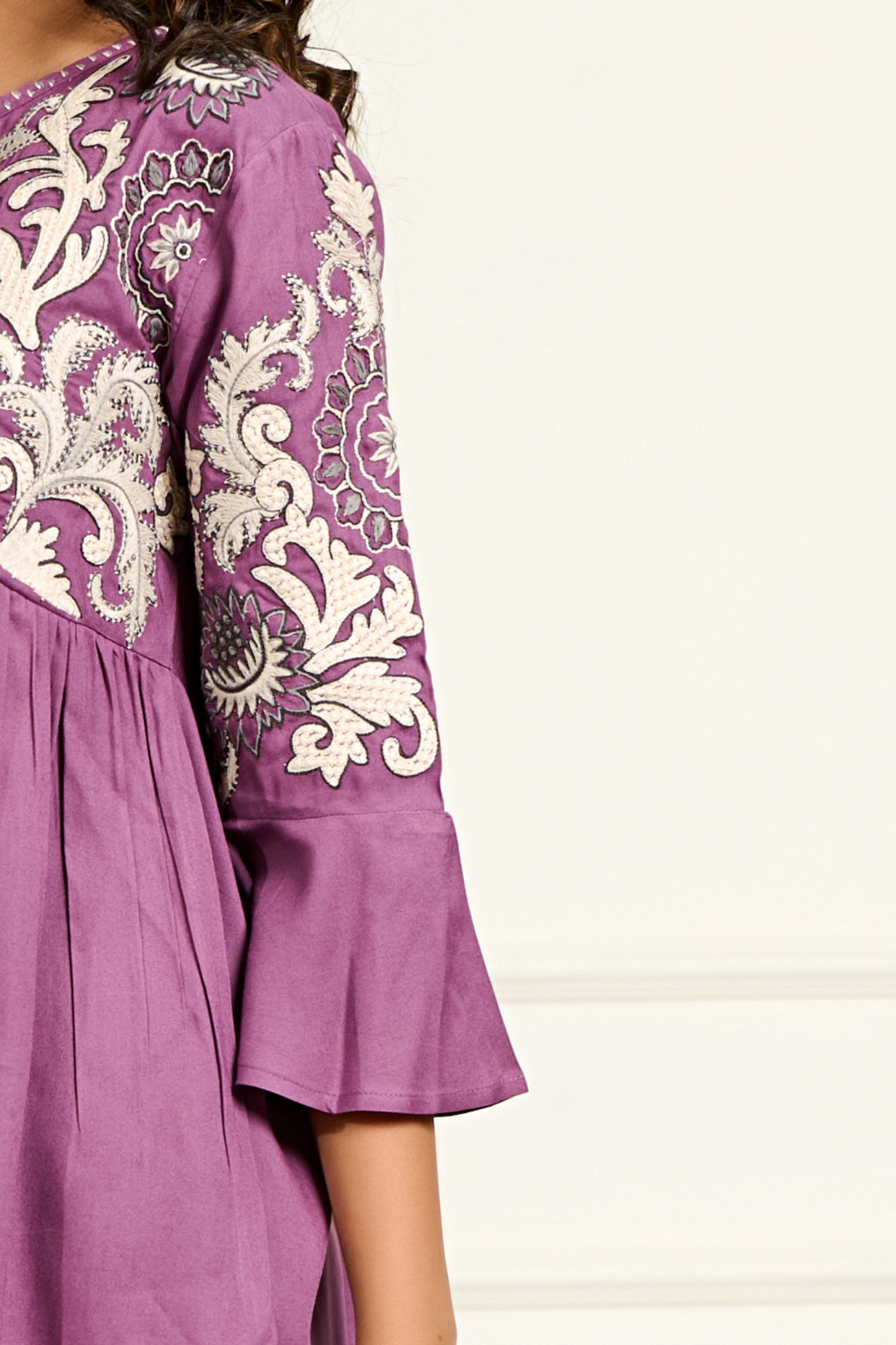 Women's Purple Embroidered Co-ord Set | Flared Kurta with Straight Pants