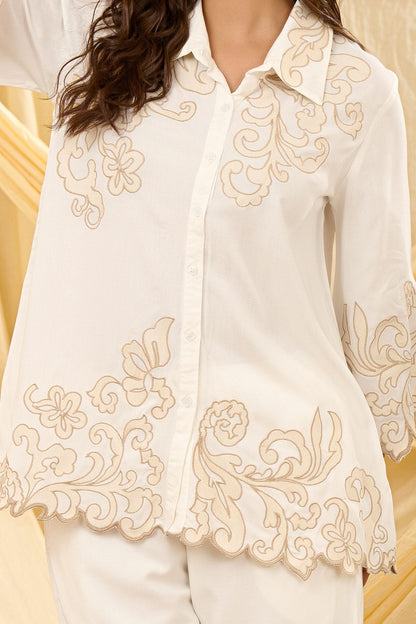 Elegant Embroidered Lounge Set with White Sash Detail