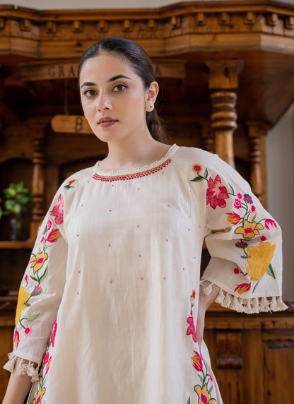 White Handcrafted Floral Embroidered Co-Ord Set |  Ivory Blossom🌸