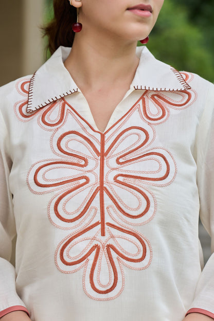 Ivory Grace Embroidered Co-Ord Set – Modern Minimalism with a Statement Twist