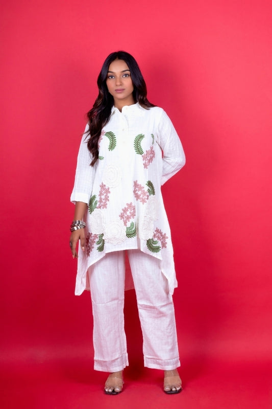 🌼 Elegant White Embroidered Co-Ord Set for Women Handcrafted Floral Thread Work 👗✨