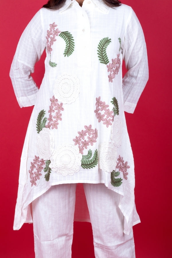 🌼 Elegant White Embroidered Co-Ord Set for Women Handcrafted Floral Thread Work 👗✨