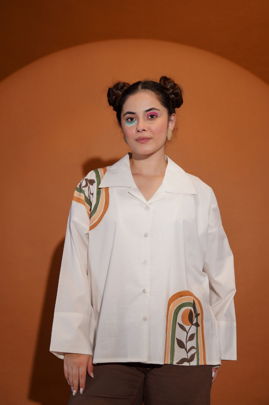 🍃 Earthy Elegance Hand-Painted Top for Girls | Unique Neck Hand Work & Artistic Touch ✨🎨