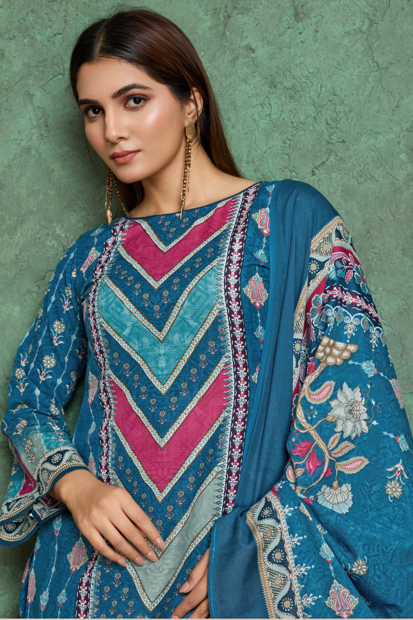Noor Jahan Blue Unstitched Salwar Suit Material