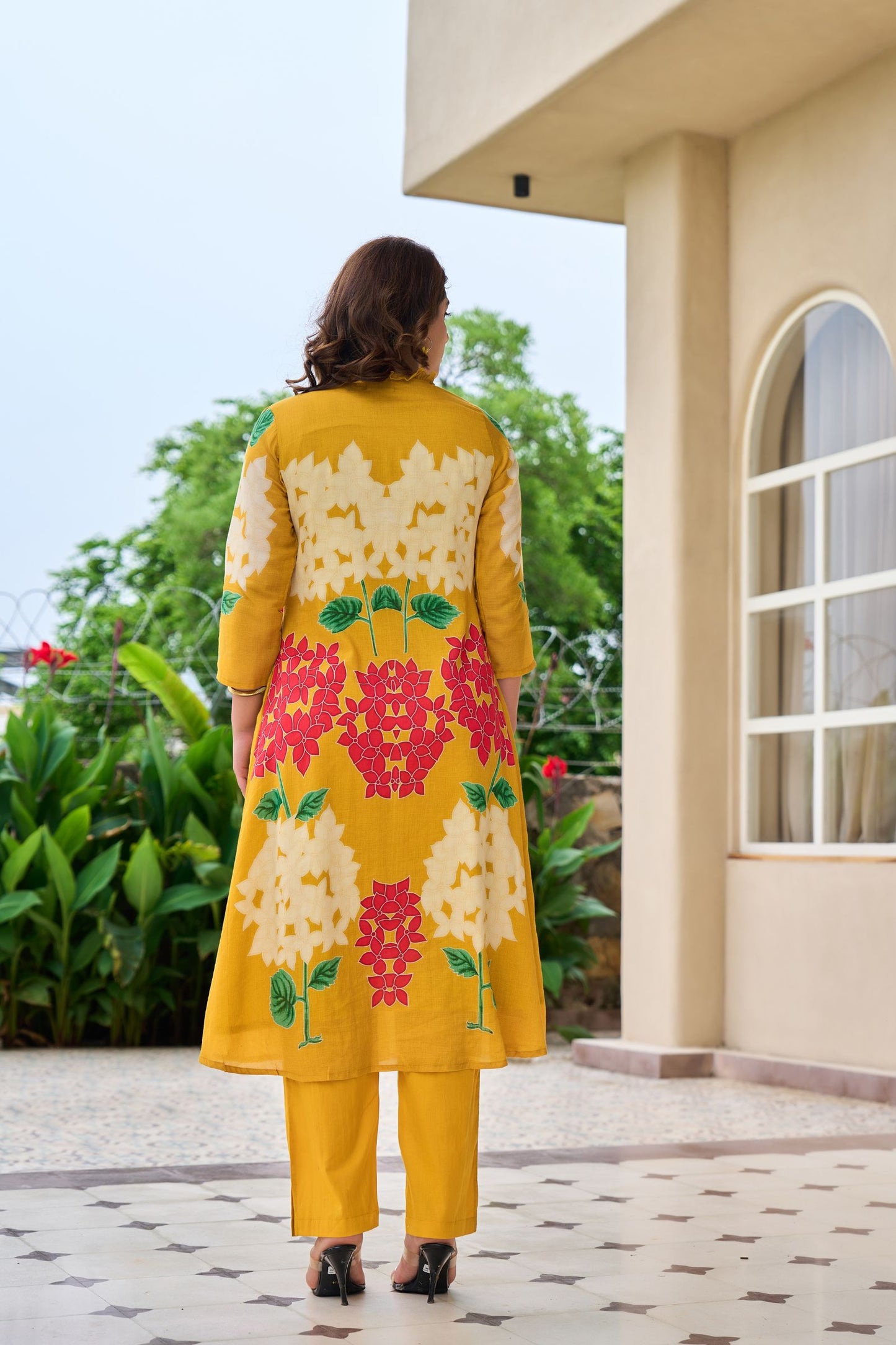Mustard Yellow Floral Embroidered Kurta Set with Straight Pants | Festive & Casual Wear