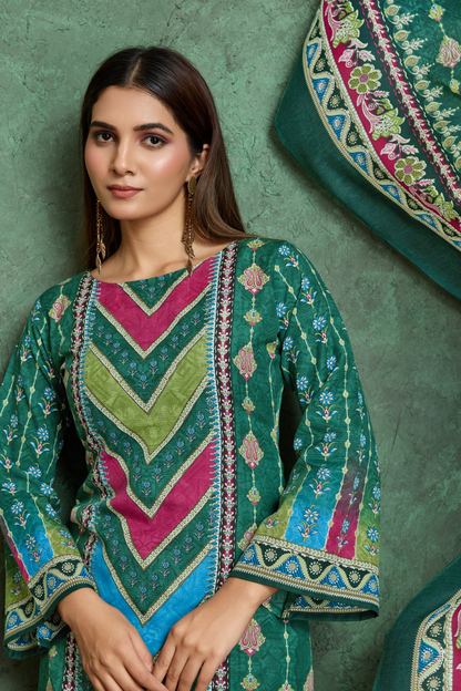 Noor Jahan Green Unstitched Salwar Suit Material