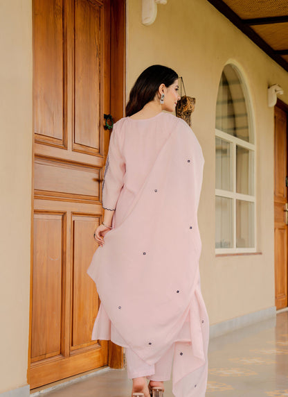 Alia Pink Embroidered Kurta Set with Dupatta