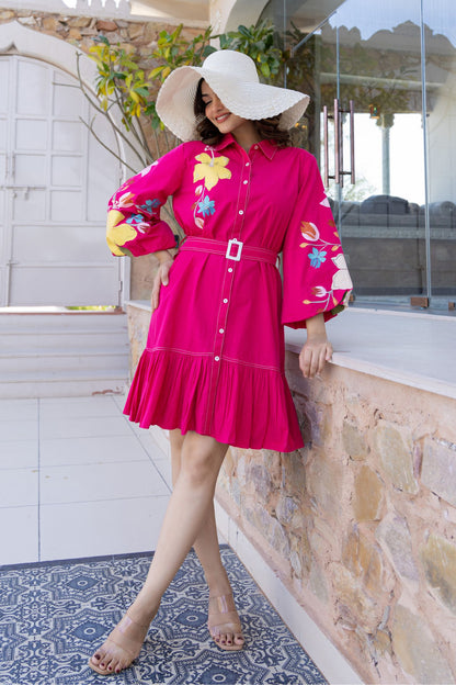Women’s Pink Floral Cotton Western Midi Dress – Casual & Party Wear Outfit