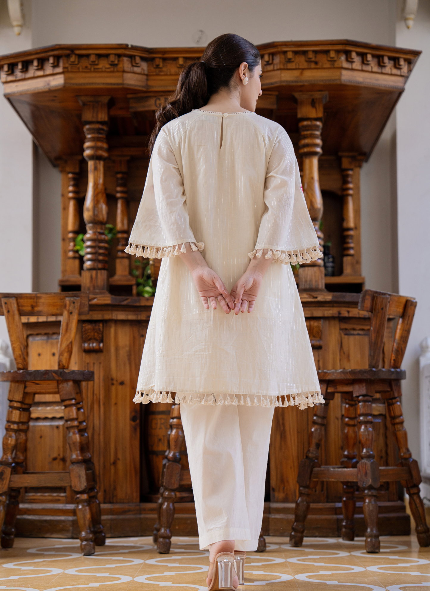 White Handcrafted Floral Embroidered Co-Ord Set |  Ivory Blossom🌸