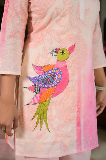 Peachy Parrot Co-ord Set 🦜🌸 | Elegant Indo-Western Cotton Blend Set for Women