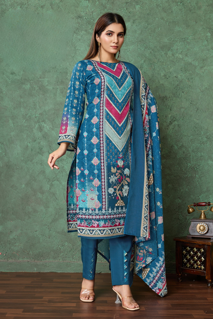Noor Jahan Blue Unstitched Salwar Suit Material