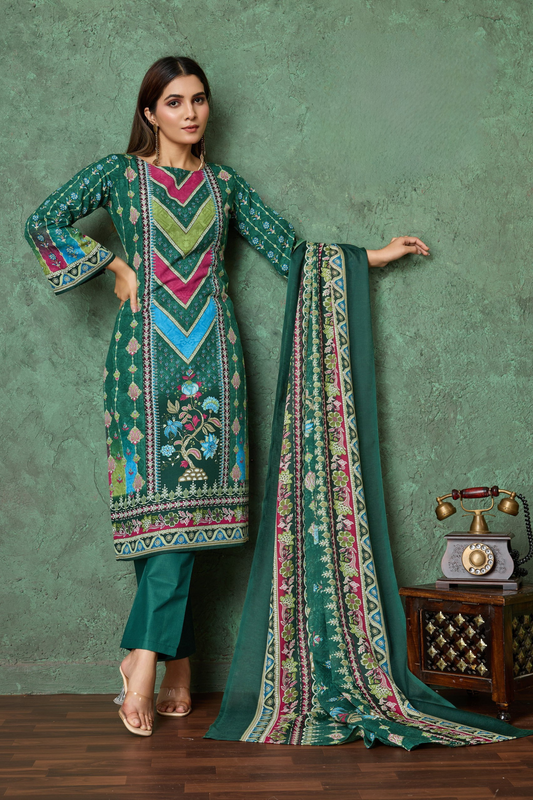 Noor Jahan Green Unstitched Salwar Suit Material