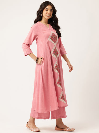 🌸 Rose Grace Embroidered Co-Ord Set – Timeless Elegance in Pink 🌸
