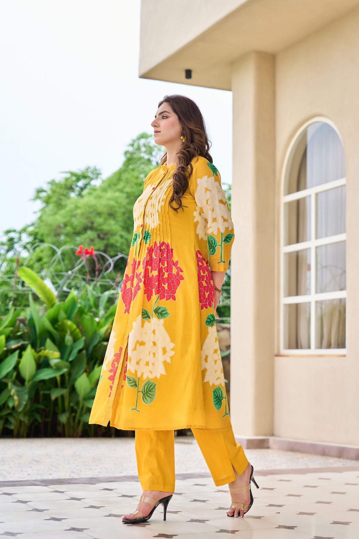 Mustard Yellow Floral Embroidered Kurta Set with Straight Pants | Festive & Casual Wear