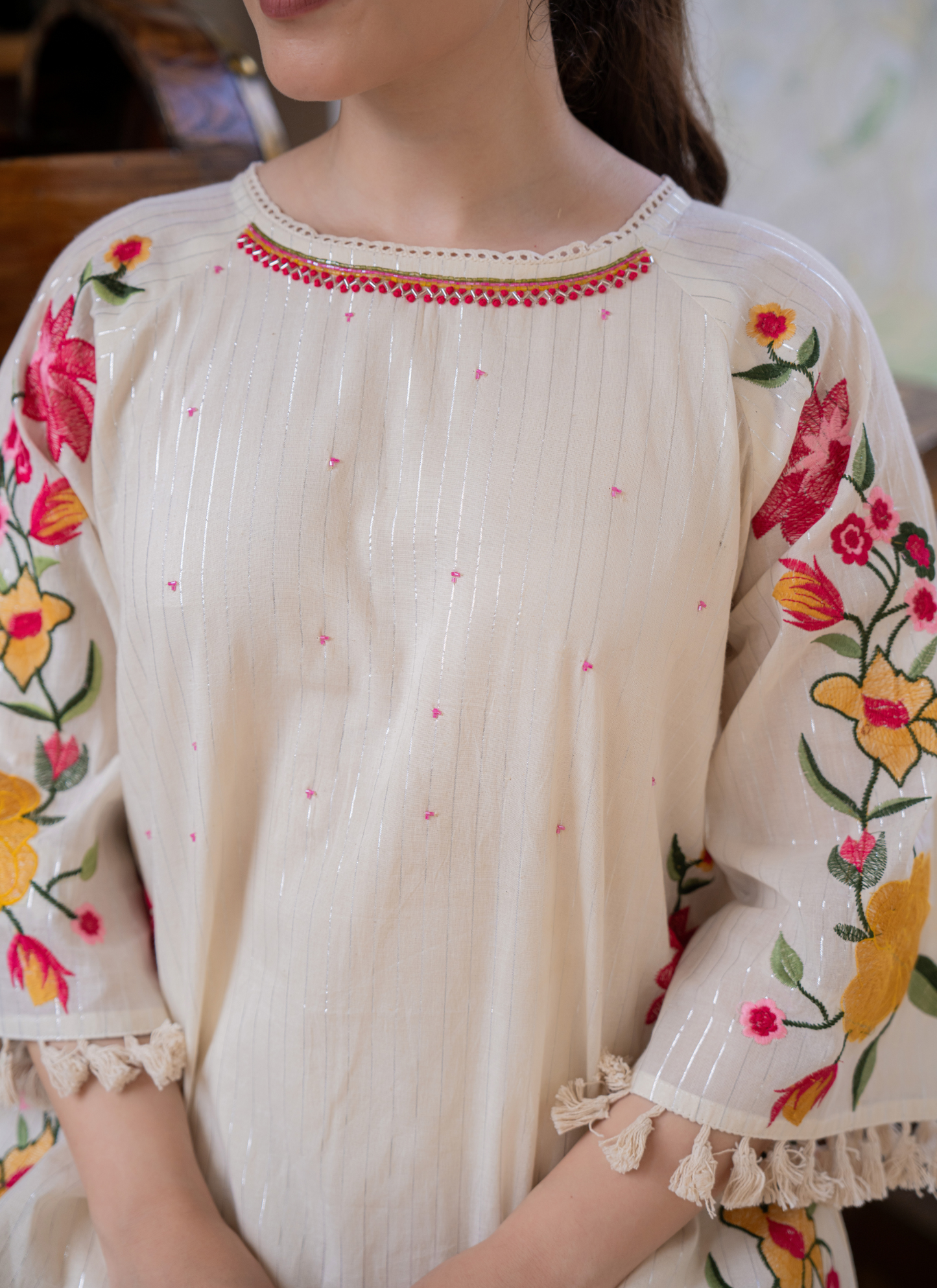 White Handcrafted Floral Embroidered Co-Ord Set |  Ivory Blossom🌸