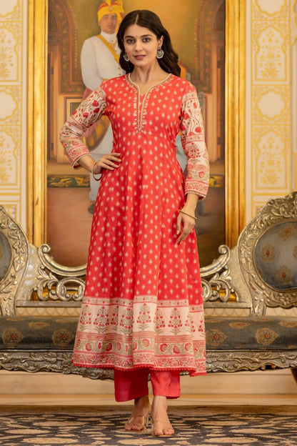 🌸 Pure Cotton Red Anarkali Suit Set with Dupatta – Grace Meets Comfort 🌸