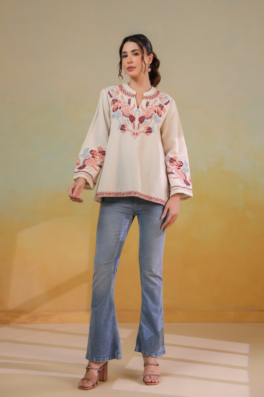 🌸 Boho Bloom Embroidered Top for Women | Artisanal Thread Work & Elegant Fit ✨🧵
